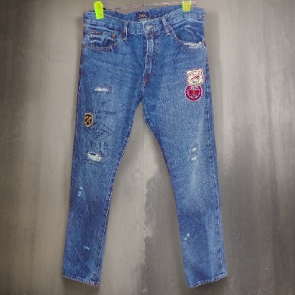Polo Ralph Lauren Varrick Slim Jeans Outdoor Hiking Sportsman Distressed  34/32